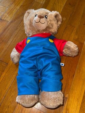 Plush Brown Teddy Bear in Blue Overalls and Red Shirt -Kids Toy BAB BUILD A BEAR